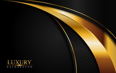 Wall Mural - luxury black background combine with glowing golden lines. overlap layer textured background