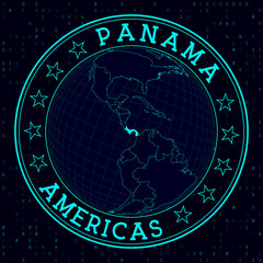 Poster - panama round sign. futuristic satellite view of the world centered on panama. country badge with map