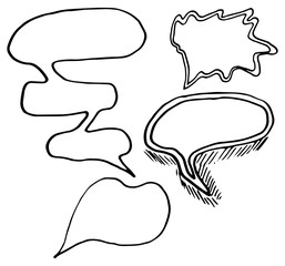 Collection of hand drawn thinking and talking speech bubbles messages, greetings and sale announcements.