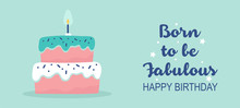 Minimal Style Birthday Banner With Cake And Typography - Vector Illustration