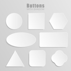 Fototapete - White 3d blank square and rounded button vector set. Button banner round, badge interface for application illustration.