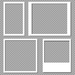 Poster - Photo frames with realistic drop shadow vector effect isolated. Image borders with 3d shadows. Empty photo frame template gallery illustration.