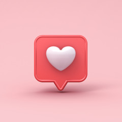 Poster - 3d realistic love like heart social media notification icon on pink pastel color background with shadow 3D rendering