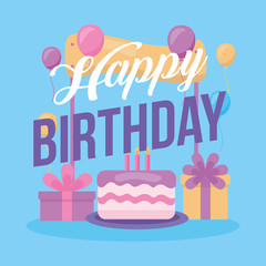 Poster - happy birthday celebration card with sweet cake