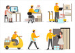 © inspiring.team - Delivery service concept. Set of delivery man on his way