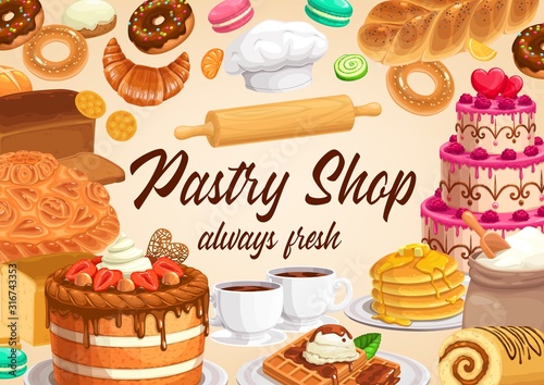 Fotomural Pastry and bakery shop cakes and desserts vector design of sweet food