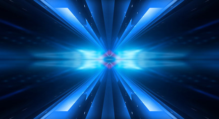 Wall Mural - dark background with lines and spotlights, neon light, night view. abstract blue background. light t