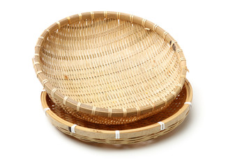 Wall Mural - Bamboo basket hand made isolated on white background. Woven from bamboo tray.