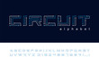 © Hilch - Circuit board geometric font. Digital technology, futuristic, future techno alphabet. Letters and numbers for computer electronic chip, tech logo design. Modern blue color minimalistic vector typeface