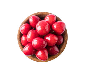 Wall Mural - Fresh red cherries isolated on white. Cherry fruit with copy space for text. Sweet cherry isolated on white background cutout. Various summer berries. Ripe cherries hill isolated on white background.