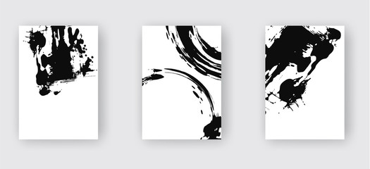 Aufkleber - Black abstract design set. Ink paint on brochure, Monochrome element isolated on white.