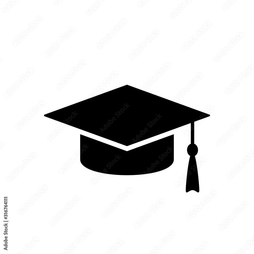 Grad cap silhouette icon. Clipart image isolated on white background - obrazy, fototapety, plakaty 