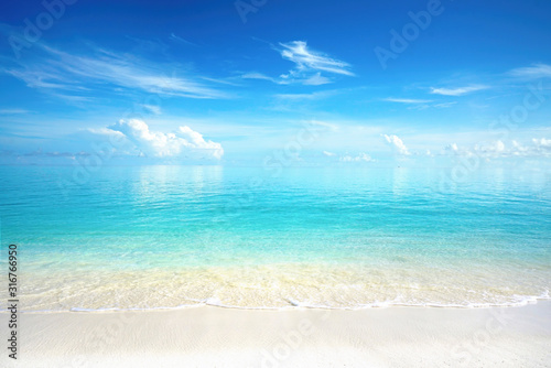 beautiful-sandy-beach-with-white-sand-and-rolling-calm-wave-of-turquoise-ocean-on-sunny-day-white-clouds-in-blue-sky-are-reflected-in-water-maldives-perfect-scenery-landscape-copy-space