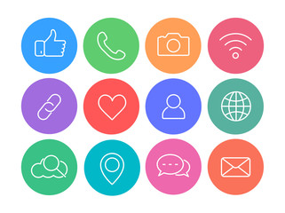Poster - Social network thin line icons. Vector web icons.