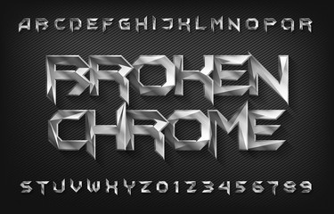Poster - broken chrome alphabet font. metal effect beveled letters and numbers. stock vector typescript for y