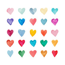 Collection Of Colored Hearts Isolated On White, Best For Romantic Cards, Invitations, Prints On Holidays