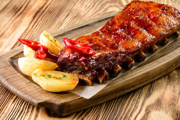 Sticker - Roasted sliced barbecue pork ribs, focus on sliced meat