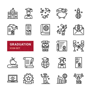 Graduation line web icon set