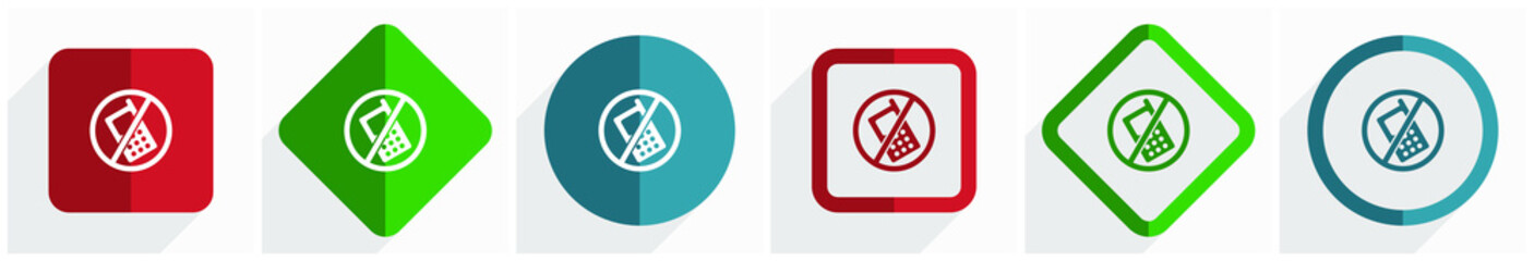 Aufkleber - No phone icon set, flat design vector illustration in 6 options for webdesign and mobile applications in eps 10