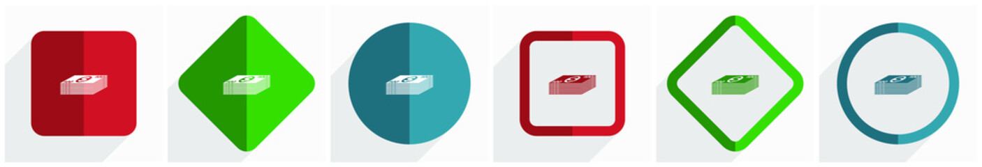 Aufkleber - Money icon set, flat design vector illustration in 6 options for webdesign and mobile applications in eps 10