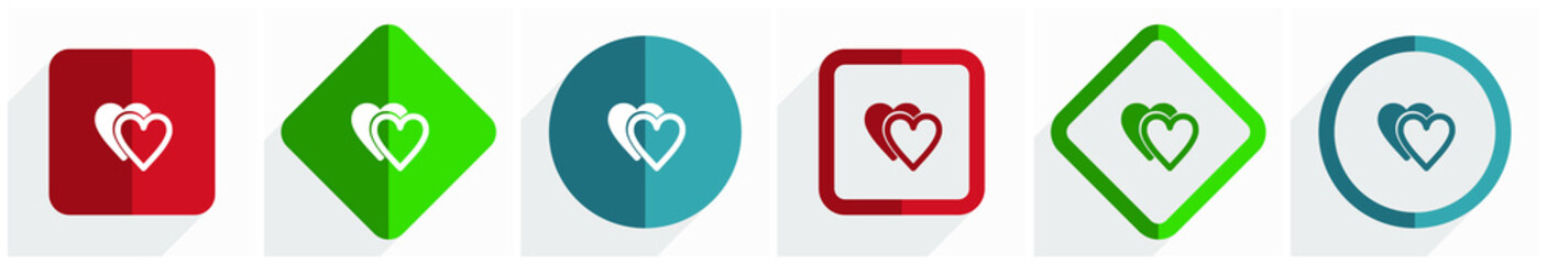 Poster - Love icon set, flat design vector illustration in 6 options for webdesign and mobile applications in eps 10