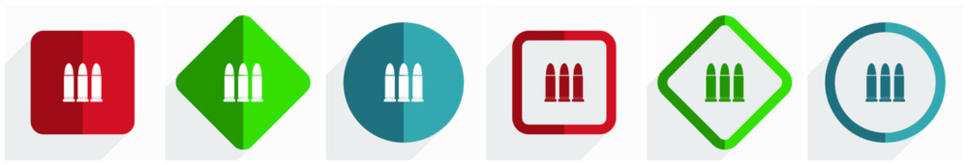 Poster - Ammunition icon set, flat design vector illustration in 6 options for webdesign and mobile applications in eps 10