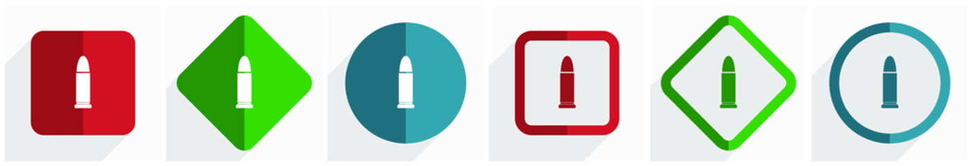 Poster - Ammunition icon set, flat design vector illustration in 6 options for webdesign and mobile applications in eps 10