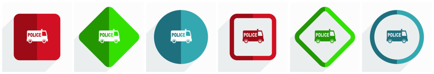 Poster - Police icon set, flat design vector illustration in 6 options for webdesign and mobile applications in eps 10