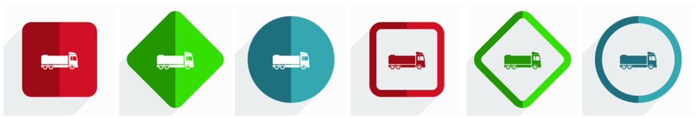 Fototapete - Truck icon set, flat design vector illustration in 6 options for webdesign and mobile applications in eps 10