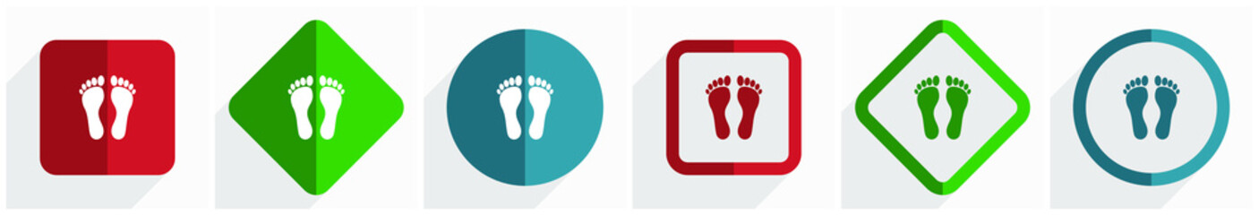 Poster - Foot icon set, flat design vector illustration in 6 options for webdesign and mobile applications in eps 10
