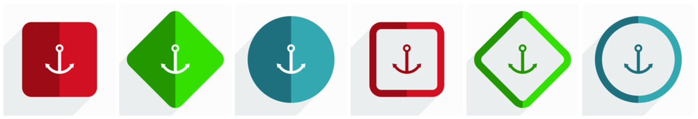 Aufkleber - Anchor icon set, flat design vector illustration in 6 options for webdesign and mobile applications in eps 10
