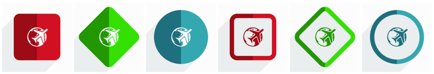 Aufkleber - Travel icon set, flat design vector illustration in 6 options for webdesign and mobile applications in eps 10