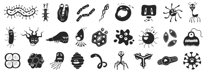 bacteria of virus vector black set icon.vector illustration infection germ on white background.isola