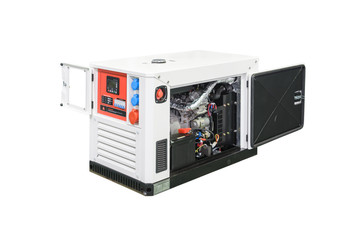 Mobile, portable mobile diesel or gasoline generator, control unit isolated on a white background.