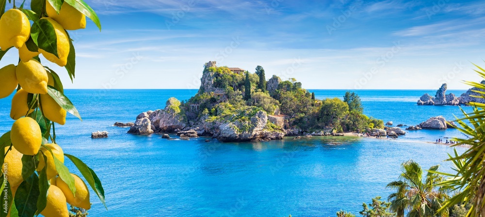Isola Bella, small island near Taormina, Sicily, Italy - obrazy, fototapety, plakaty 