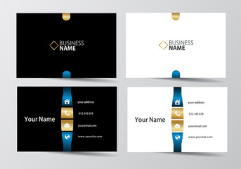 golden and blue business card. visiting card template two sides