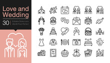 Love And Wedding Icons. Modern Line Design. For Presentation, Graphic Design, Mobile Application, Web Design, Infographics, UI. Editable Stroke.