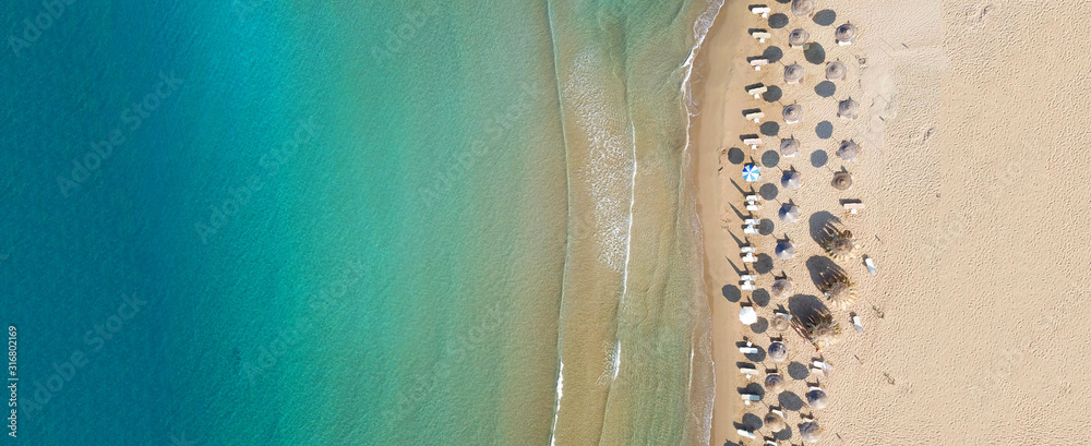 Obraz na płótnie Aerial drone ultra wide top down photo of famous natural preserve beach of Gerakas, Zakynthos island, Ionian, Greece w salonie