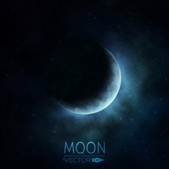 crescent moon. moon in clouds. the background of the moon in the starry sky. moonlight in the night 