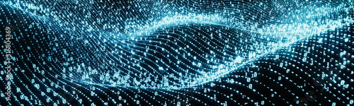 Fotografía Digital binary code on landscape, glowing neon style, binary data background, Pa