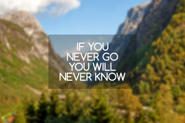 Wall Mural - Inspirational and Motivational quotes - If you never go you will never know.