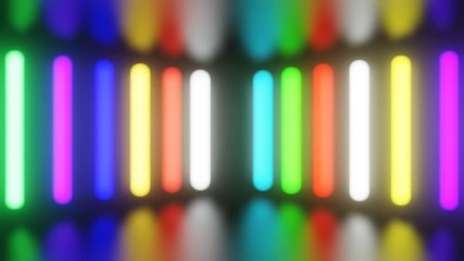 Wall Mural - Defocused neon lights turn on and off. Neon blurred background. 4K video