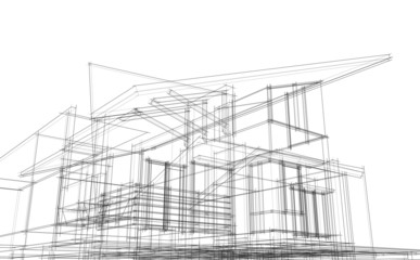 House building architecture concept sketch 3d illustration