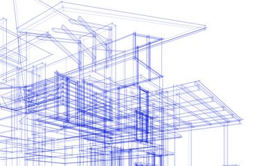 House building architecture concept sketch 3d illustration