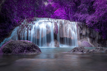 Purple Waterfall Magic Colorful, Picture Painted Like A Fairytale World