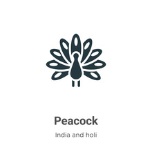Peacock Glyph Icon Vector On White Background. Flat Vector Peacock Icon Symbol Sign From Modern India And Holi Collection For Mobile Concept And Web Apps Design.