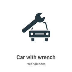 Poster - car with wrench glyph icon vector on white background. flat vector car with wrench icon symbol sign 