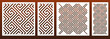 © Amarylle - Laser cut template set, abstract geometric pattern in celtic traditional style. Panel decor, metal cutting, wood carving, paper art, fretwork stencil design. Vector illustration