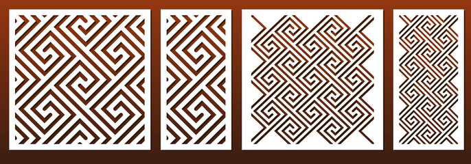 Poster - Laser cut template set, abstract geometric pattern in celtic traditional style. Panel decor, metal cutting, wood carving, paper art, fretwork stencil design. Vector illustration