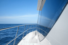 Modern Boat Side And Railing On A Sunny Day, Luxury Travel Concept.